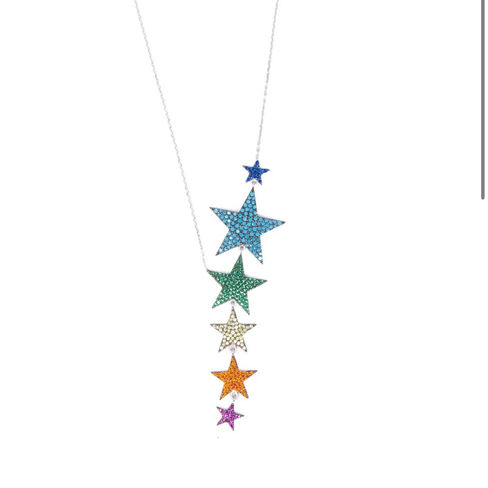 Stunning Multicolored CZ star drop necklace on a sterling silver chain.